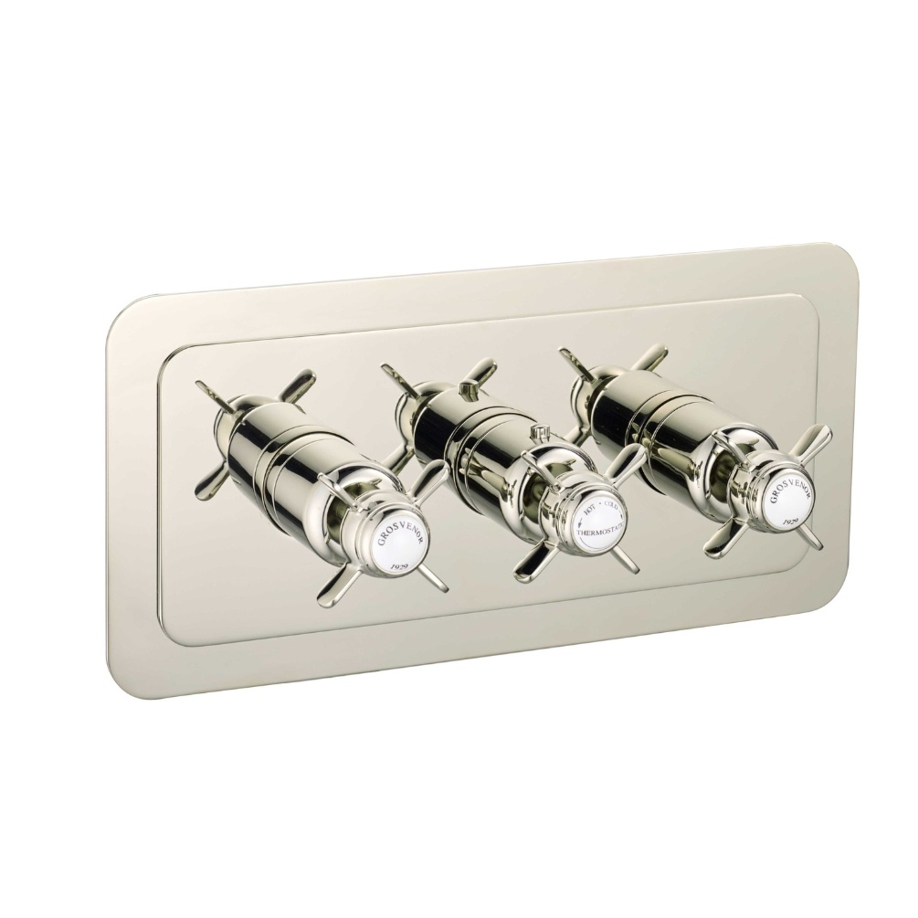 JTP Grosvenor Pinch Nickel 3 Outlet 3 Handle Concealed Shower Valve